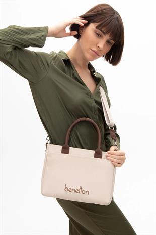 Benetton 1614 Bej Kahve Baskılı Çarpraz Bayan Çanta