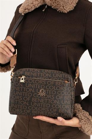 Benetton 1642 Kahve Taba Baskılı Çarpraz Bayan Çanta