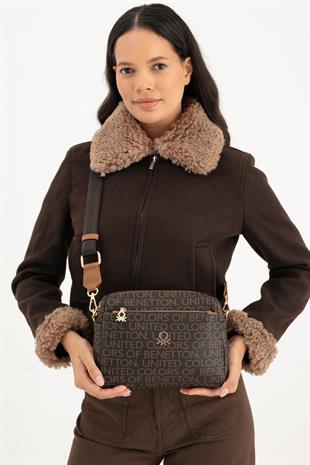 Benetton 1642 Kahve Taba Baskılı Çarpraz Bayan Çanta