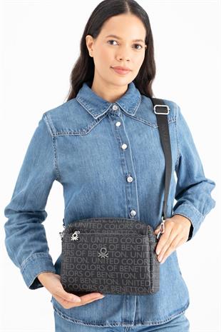 Benetton 1642 Siyah Baskılı Çarpraz Bayan Çanta