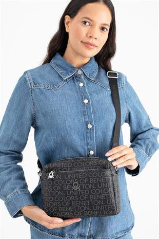 Benetton 1642 Siyah Baskılı Çarpraz Bayan Çanta