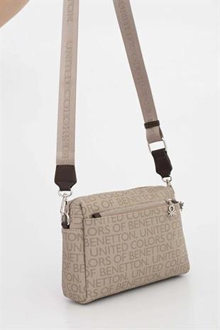 Benetton 1642 Taş Kahve Baskılı Çarpraz Bayan Çanta