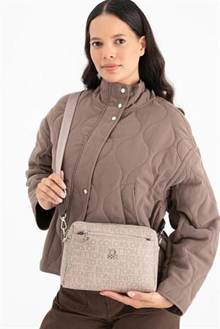 Benetton 1642 Taş Kahve Baskılı Çarpraz Bayan Çanta