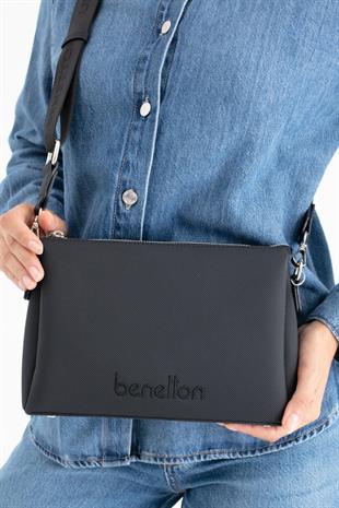 Benetton 1671 Siyah Baskılı Çarpraz Bayan Çanta