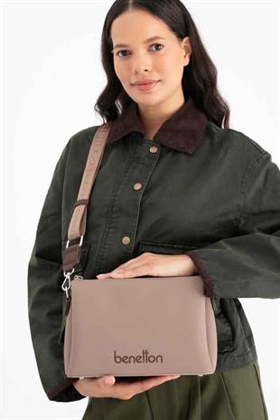 Benetton 1671 Vizon Kahve Baskılı Çarpraz Bayan Çanta