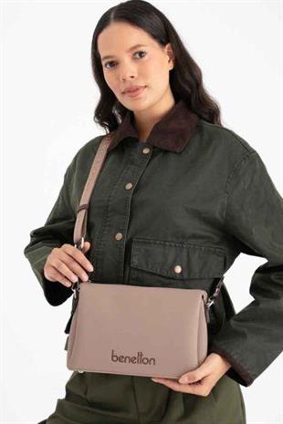 Benetton 1671 Vizon Kahve Baskılı Çarpraz Bayan Çanta