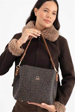 Benetton 1689 Kahve Taba Baskılı Çarpraz Bayan Çanta
