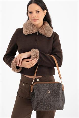 Benetton 1689 Kahve Taba Baskılı Çarpraz Bayan Çanta
