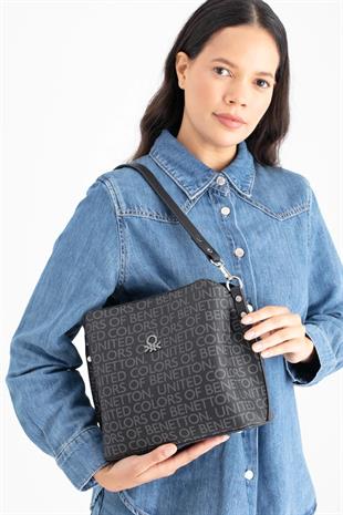 Benetton 1689 Siyah Baskılı Çarpraz Bayan Çanta