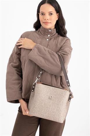 Benetton 1689 Taş Kahve Baskılı Çarpraz Bayan Çanta