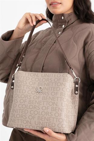 Benetton 1689 Taş Kahve Baskılı Çarpraz Bayan Çanta