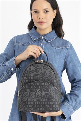Benetton 1698 Siyah Baskılı Çarpraz Bayan Sırt Çanta