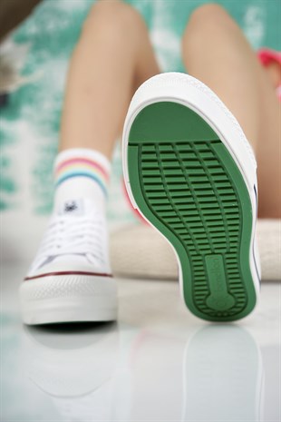 Benetton 30935 Beyaz Kalın Taban Kısa Kadın Sneakers