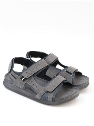 Bento 86012 Gri 3 Cırtlı Anatomik Erkek Sandalet