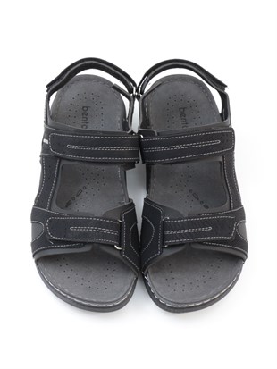 Bento 86012 Siyah 3 Cırtlı Anatomik Erkek Sandalet