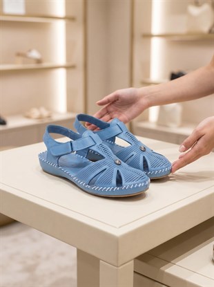 Capella 051 Mavi Hakiki Soft Deri Anatomik Kadın Sandalet