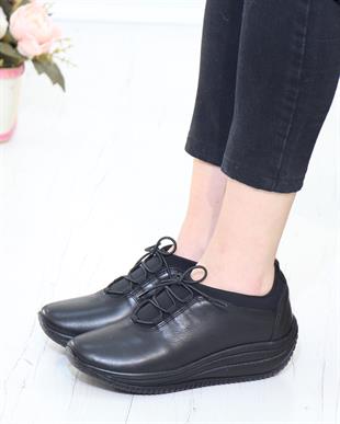 Capella 2008 Siyah Hakiki Deri Günlük Kadın Yürüyüş Ayakkabı