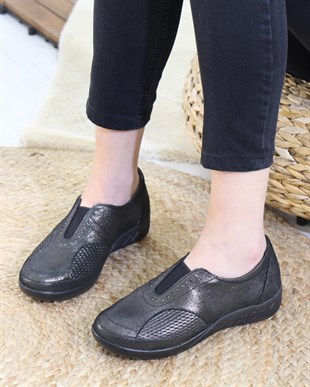 Capella 304 Çelik Siyah Hakiki Deri Günlük Kadın Yürüyüş Ayakkabı