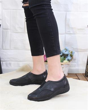 Capella 304 Siyah Hakiki Deri Günlük Kadın Yürüyüş Ayakkabı