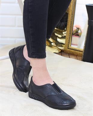 Capella 304 Siyah Hakiki Deri Günlük Kadın Yürüyüş Ayakkabı