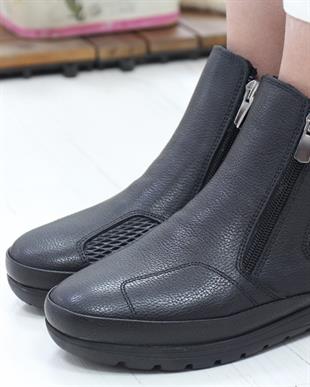 Capella 3205 Siyah Hakiki Deri Çift Fermuarlı Kemik Çıkıntısı Bot