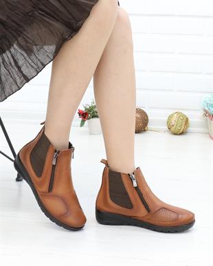 Capella 3205 Taba Hakiki Deri Çift Fermuarlı Kemik Çıkıntısı Bot