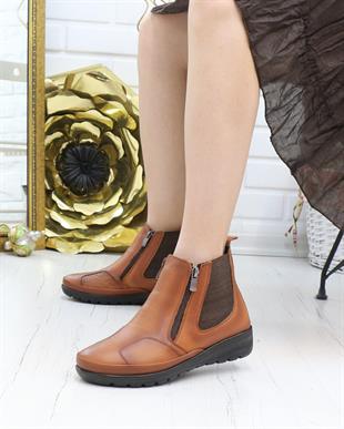 Capella 3205 Taba Hakiki Deri Çift Fermuarlı Kemik Çıkıntısı Bot