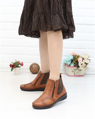 Capella 3205 Taba Hakiki Deri Çift Fermuarlı Kemik Çıkıntısı Bot