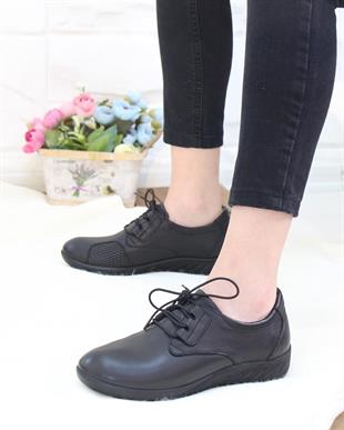 Capella 504 Siyah Hakiki Deri Günlük Kadın Yürüyüş Ayakkabı