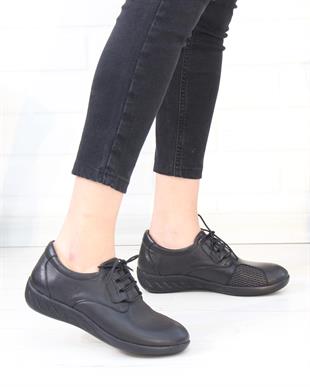 Capella 504 Siyah Hakiki Deri Günlük Kadın Yürüyüş Ayakkabı