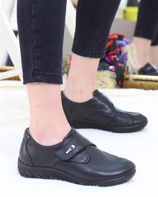 Capella 505 Siyah Hakiki Deri Günlük Kadın Yürüyüş Ayakkabı