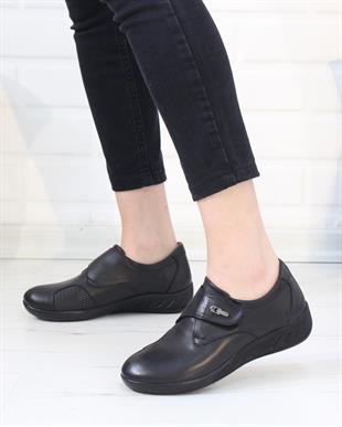 Capella 505 Siyah Hakiki Deri Günlük Kadın Yürüyüş Ayakkabı