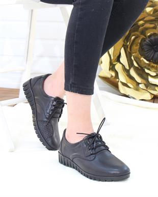 Capella 604 Siyah Hakiki Deri Günlük Kadın Yürüyüş Ayakkabı