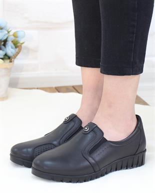 Capella 606 Siyah Hakiki Deri Günlük Kadın Yürüyüş Ayakkabı