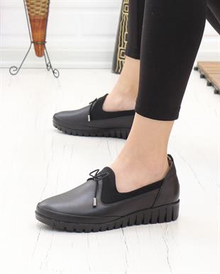 Capella Olga-3 Siyah Hakiki Deri Günlük Kadın Ayakkabı