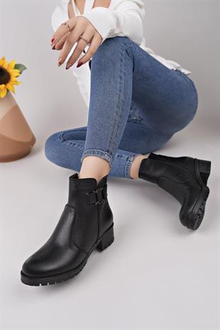Castle Black 16463 Siyah Hakiki Deri Kışlık Kadın Bot