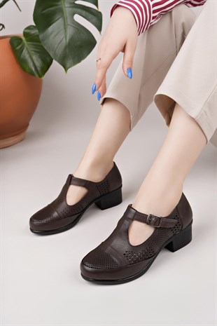 Castle Black 165 Kahve Hakiki Deri Topuklu Kadın Ayakkabı