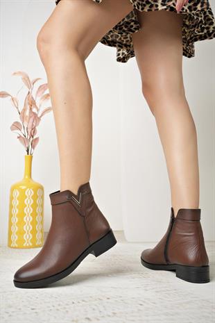 Castle Black 21893-1 Taba Hakiki Deri Kışlık Kadın Bot