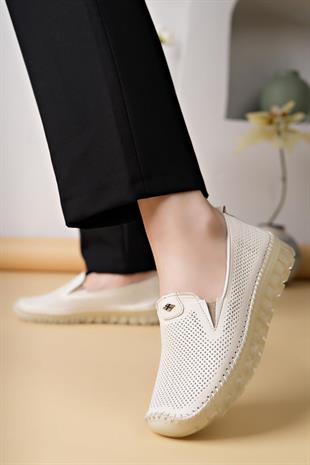 Castle Black 22385 Kemik Hakiki Deri Şeffaf Taban Kadın Sneakers