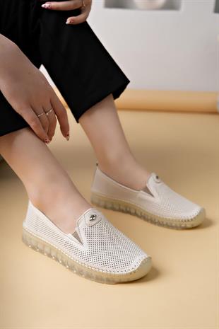 Castle Black 22385 Kemik Hakiki Deri Şeffaf Taban Kadın Sneakers