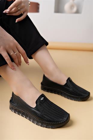 Castle Black 22385 Siyah Hakiki Deri Şeffaf Taban Kadın Sneakers
