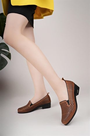 Castle Black 24554 Taba Hakiki Deri Topuklu Kadın Ayakkabı