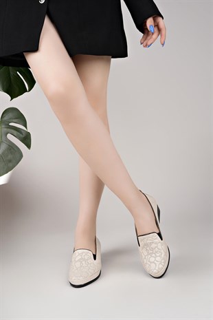 Castle Black 24604 Bej Hakiki Deri Topuklu Kadın Ayakkabı