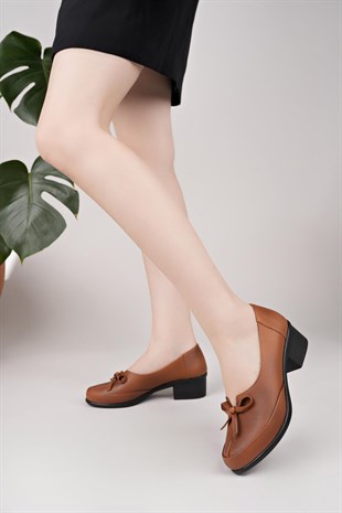 Castle Black 24605 Taba Hakiki Deri Topuklu Kadın Ayakkabı