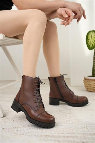 Castle Black 2670-1 Taba Hakiki Deri Kışlık Kadın Bot