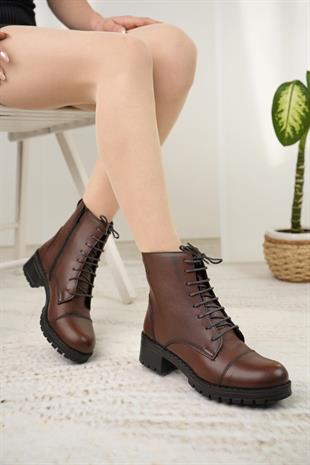 Castle Black 2670-1 Taba Hakiki Deri Kışlık Kadın Bot