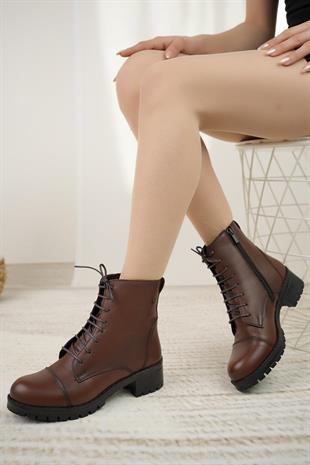 Castle Black 2670-1 Taba Hakiki Deri Kışlık Kadın Bot