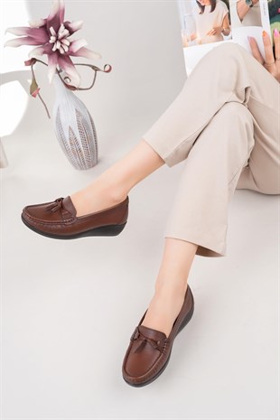 Castle Black 9005 Taba Hakiki Deri Kadın Günlük Ayakkabı