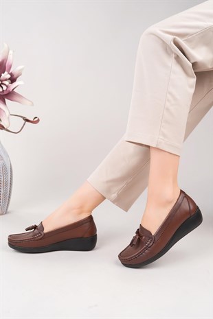 Castle Black 9005 Taba Hakiki Deri Kadın Günlük Ayakkabı