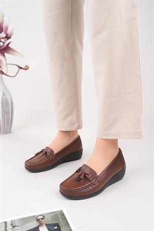 Castle Black 9005 Taba Hakiki Deri Kadın Günlük Ayakkabı